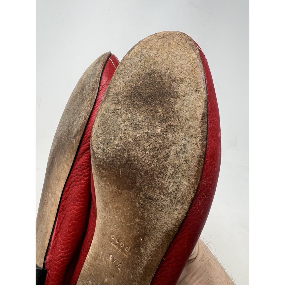 GUCCI Ballerina GG Bow 7.5 Red Leather Flats 37.5 Women's Ballet EUC - Picture 6 of 8